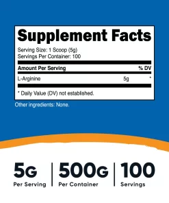 L-Arginina en Polvo Nutricost Facts Table