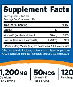 NUTRICOST CALCIO CON VITAMINA D3 TABLA NUTRICIONAL